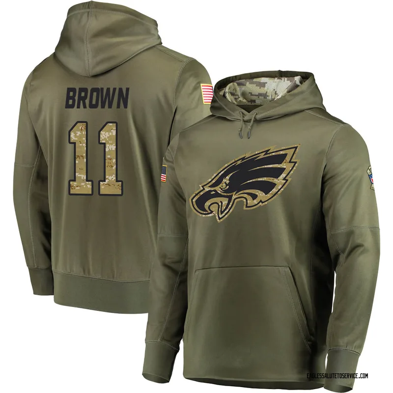 A.J. Brown Philadelphia Eagles Men's Legend Brown Olive Salute to Service T- Shirt