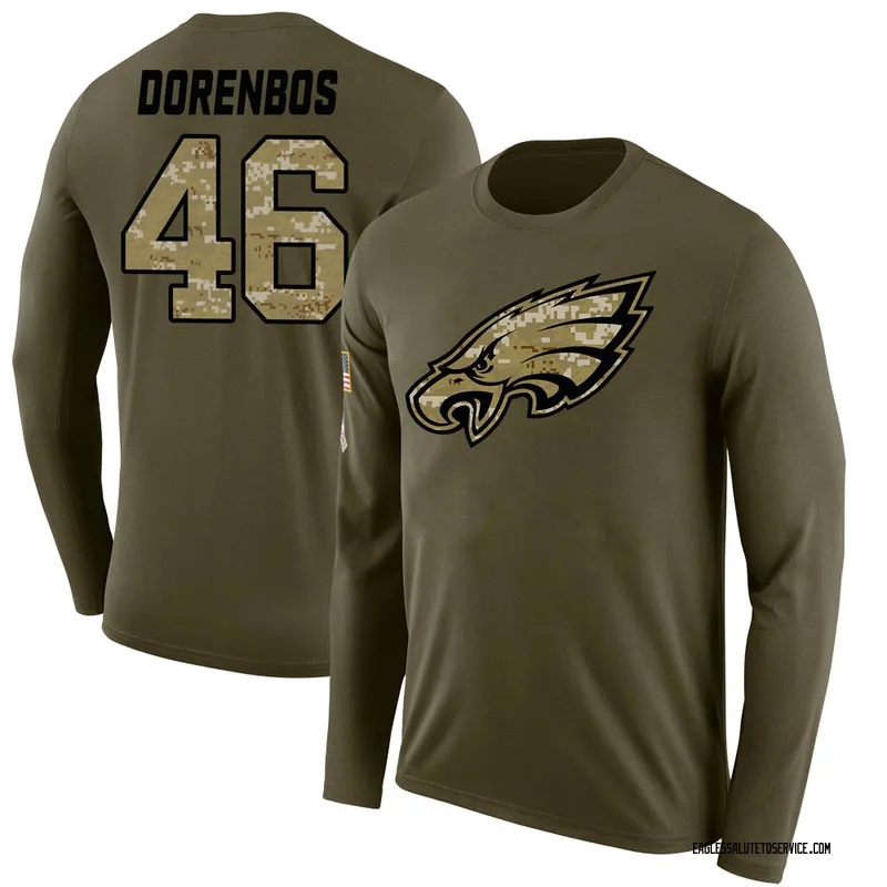 Jon Dorenbos Philadelphia Eagles Men's Green Any Name & Number Logo Long  Sleeve T-Shirt 