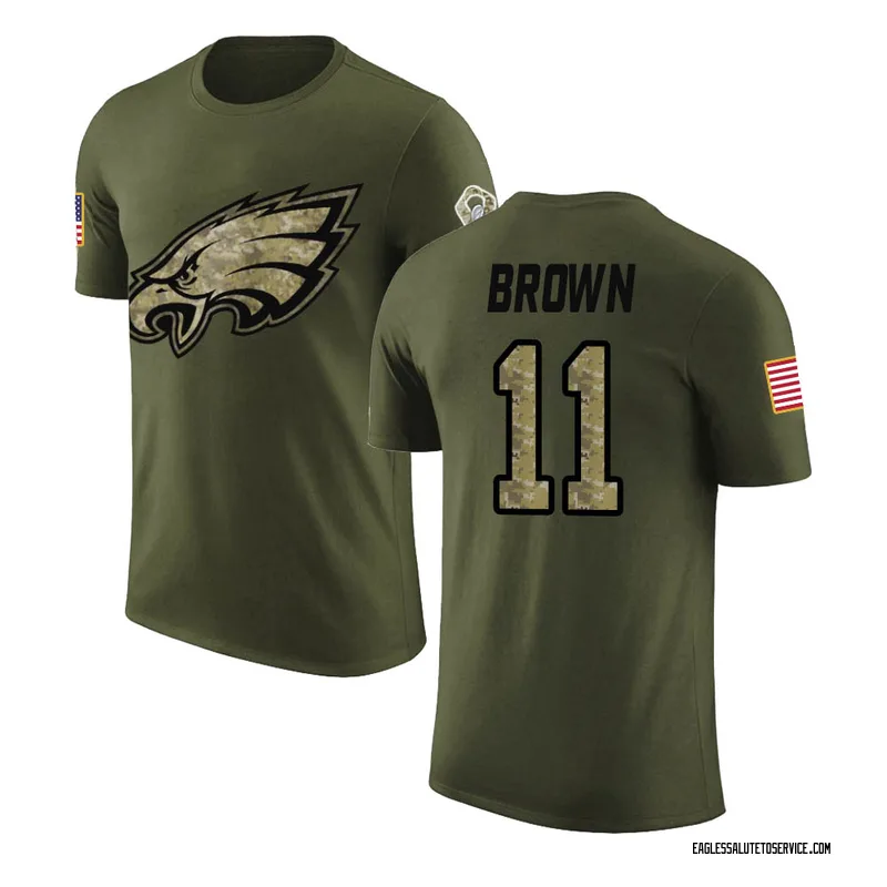 A.J. Brown Philadelphia Eagles Men's Legend Brown Olive Salute to Service T- Shirt