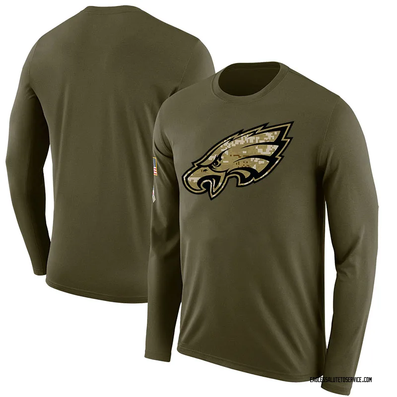 Blank Philadelphia Eagles Men's Legend Olive Salute to Service Sideline  Long Sleeve T-Shirt